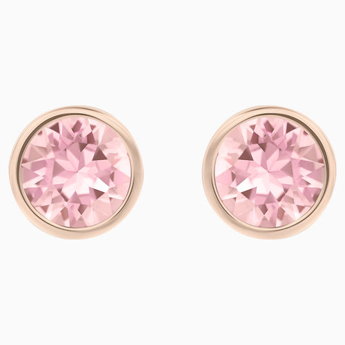 Solitaire Pierced Earrings, Pink, Rhodium plated