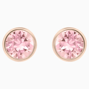 Solitaire Pierced Earrings, Pink, Rhodium plated