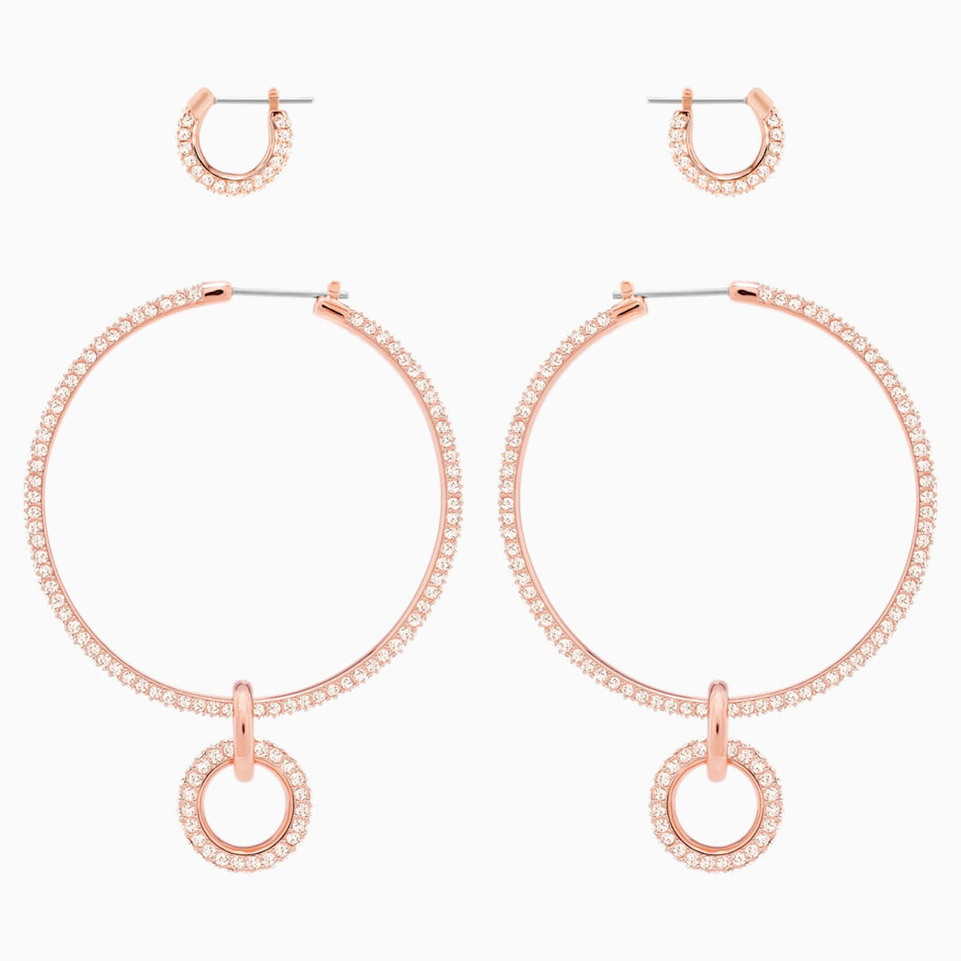 Stone Pierced Earring Set, Pink, Rose-gold tone plated