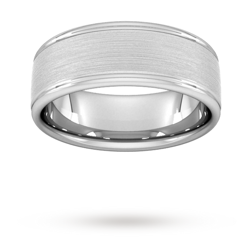 8mm D Shape Heavy matt centre with grooves Wedding Ring in 950 Palladium