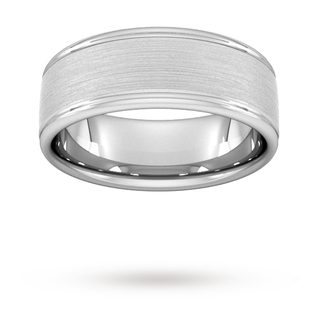 8mm D Shape Heavy matt centre with grooves Wedding Ring in 950 Palladium