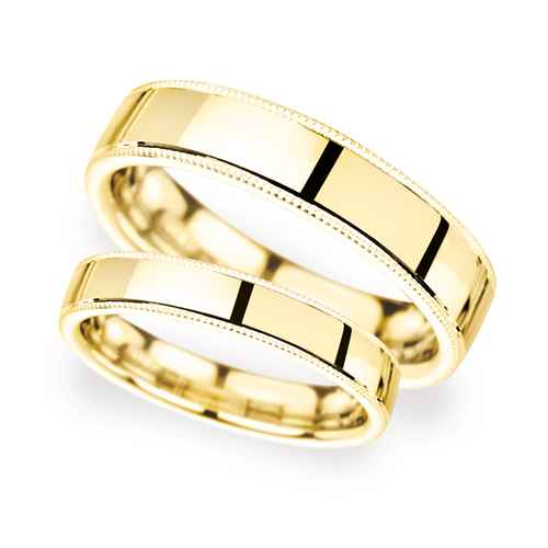 7mm Flat Court Heavy Milgrain Edge Wedding Ring In 18 Carat Yellow Gold