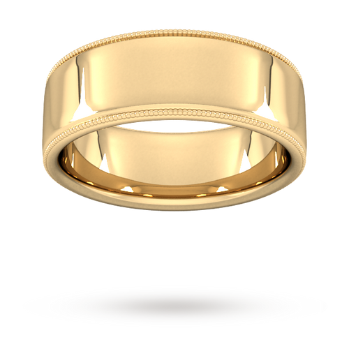 8mm Slight Court Standard milgrain edge Wedding Ring in 9 Carat Yellow Gold