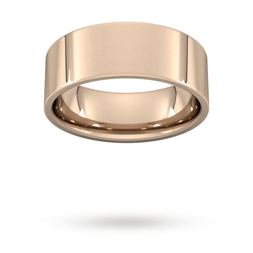 8mm Flat Court Heavy Wedding Ring in 9 Carat Rose Gold- Ring Size V
