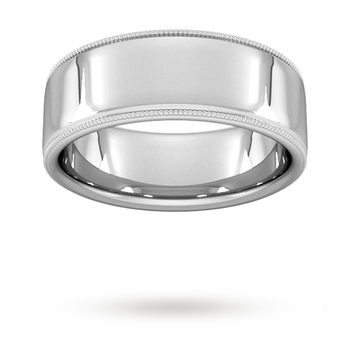 8mm Flat Court Heavy Milgrain Edge Wedding Ring In 950 Palladium
