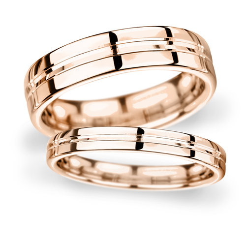 8mm D Shape Heavy Grooved polished finish Wedding Ring in 18 Carat Rose Gold