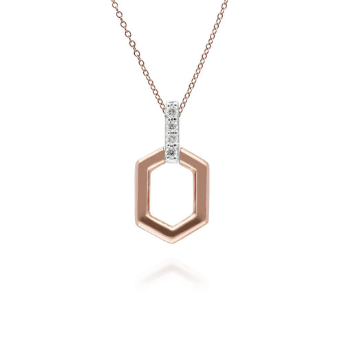 Diamond Pave Hex Bar Pendant in 9ct Rose Gold