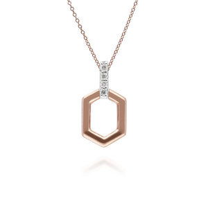 Diamond Pave Hex Bar Pendant in 9ct Rose Gold