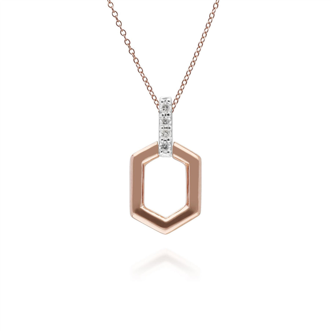 Diamond Pave Hex Bar Pendant in 9ct Rose Gold