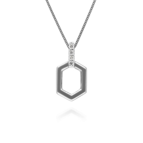 Diamond Pave Hex Bar Pendant in 9ct White Gold