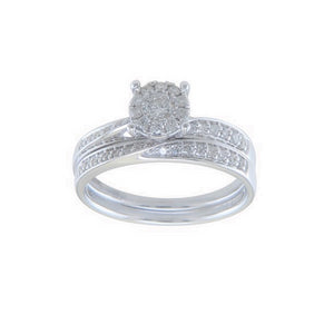 9ct White Gold Multistone Diamond Bridal Set - Ring Size P