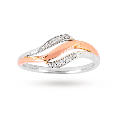 9ct Rose and White Gold 0.06ct Diamond Twist Ring