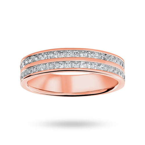 9 Carat Rose Gold 0.75 Carat Princess Cut 2 Row Half Eternity Ring