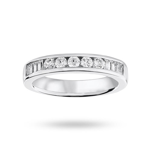 Platinum 0.50 Carat Brilliant Cut and Baguette Channel Set Half Eternity Ring