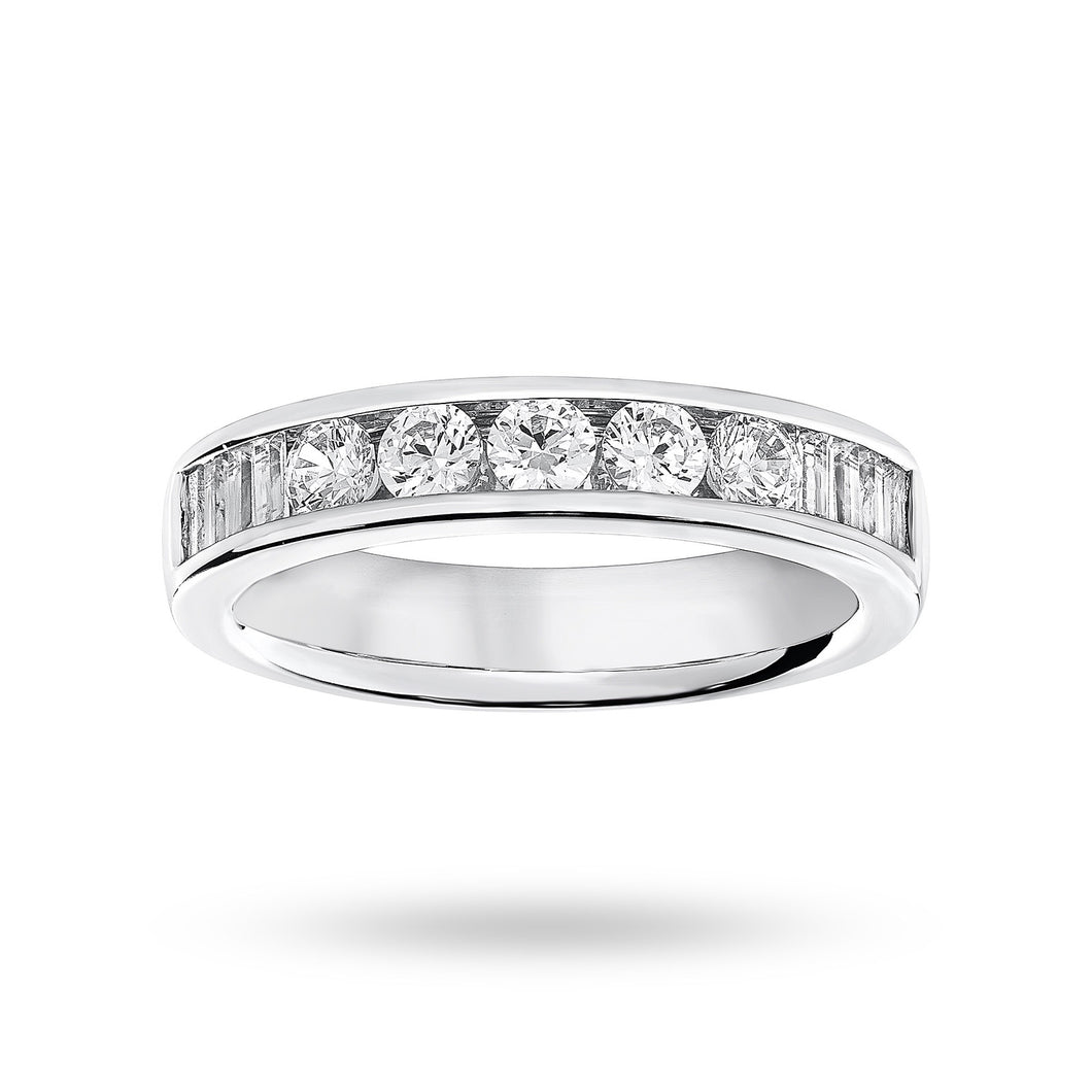 Platinum 0.75 Carat Brilliant Cut and Baguette Channel Set Half Eternity Ring