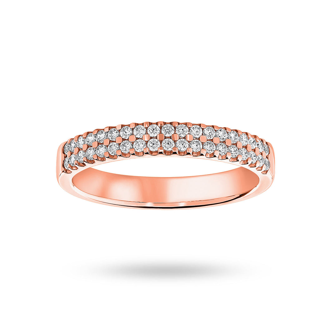 9 Carat Rose Gold 0.25 Carat Brilliant Cut 2 Row Claw Set Half Eternity Ring