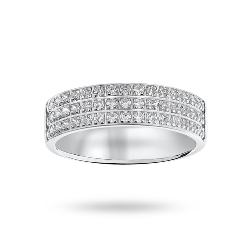 Platinum 0.50 Carat Brilliant Cut 3 Row Claw Pave Half Eternity Ring