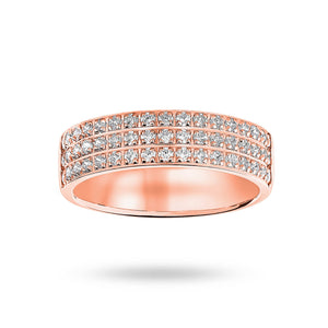 9 Carat Rose Gold 0.50 Carat Brilliant Cut 3 Row Claw Pave Half Eternity Ring