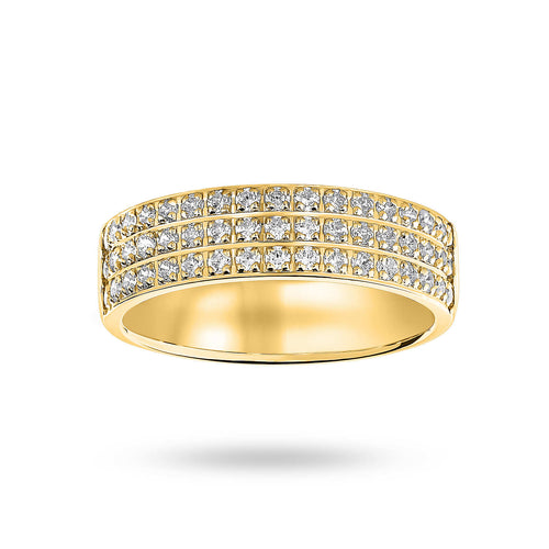 9 Carat Yellow Gold 0.50 Carat Brilliant Cut 3 Row Claw Pave Half Eternity Ring