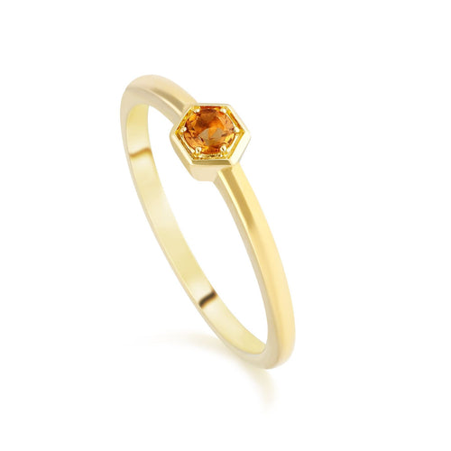 Honeycomb Inspired Citrine Solitaire Ring in 9ct Yellow Gold