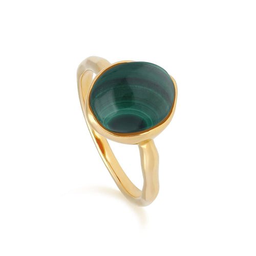 Irregular B Gem Malachite Ring in Yellow Gold Plated Sterling Silver