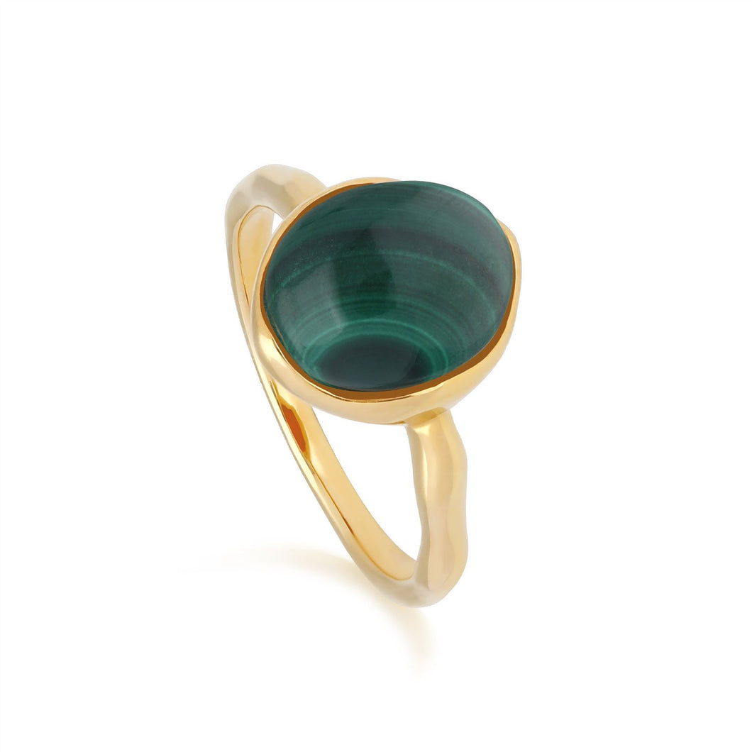 Irregular B Gem Malachite Ring in Yellow Gold Plated Sterling Silver