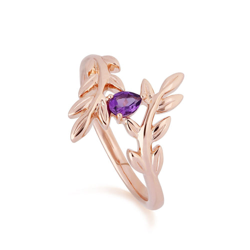 O Leaf Amethyst Olive Branch Ring in 9ct Rose Gold