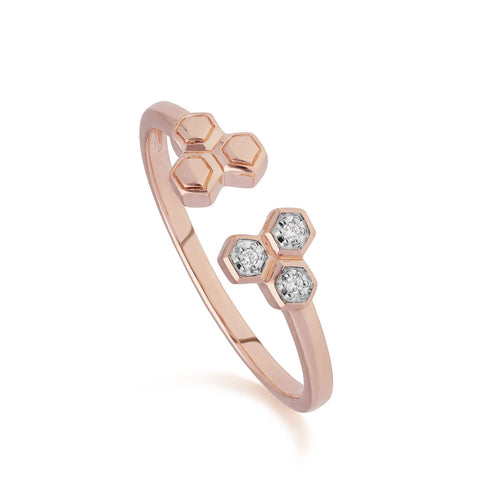 Diamond Open Hexagon Trilogy Ring in 9ct Rose Gold