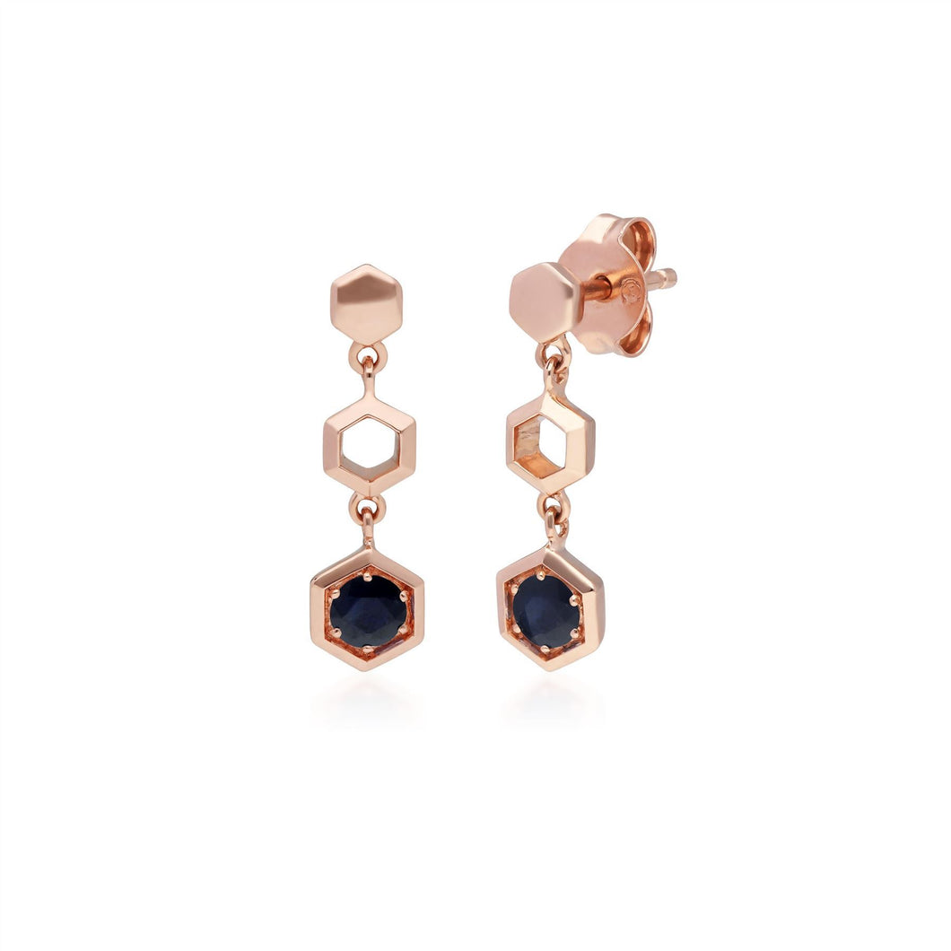 Honeycomb Inspired Sapphire Drop Earrings in 9ct Rose Gold