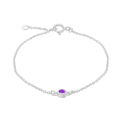 Silver February Purple Cubic Zirconia Bracelet