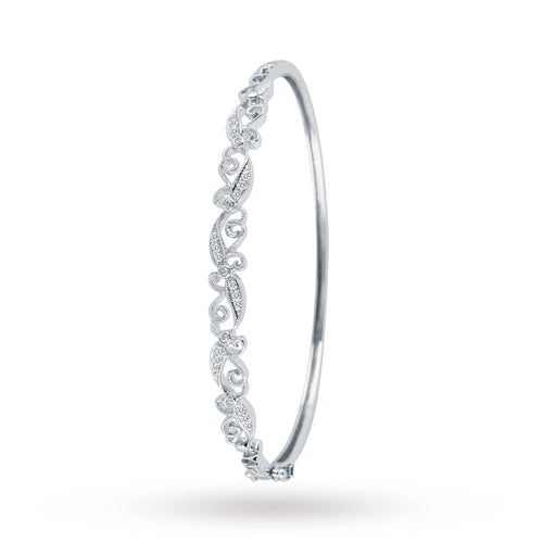 9ct White Gold 0.15 Carat Total Weight Diamond Leaf Bangle