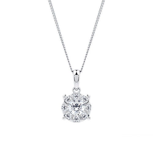 9ct White Gold 0.50 Carat Total Weight Diamond Multi Stone Pendant