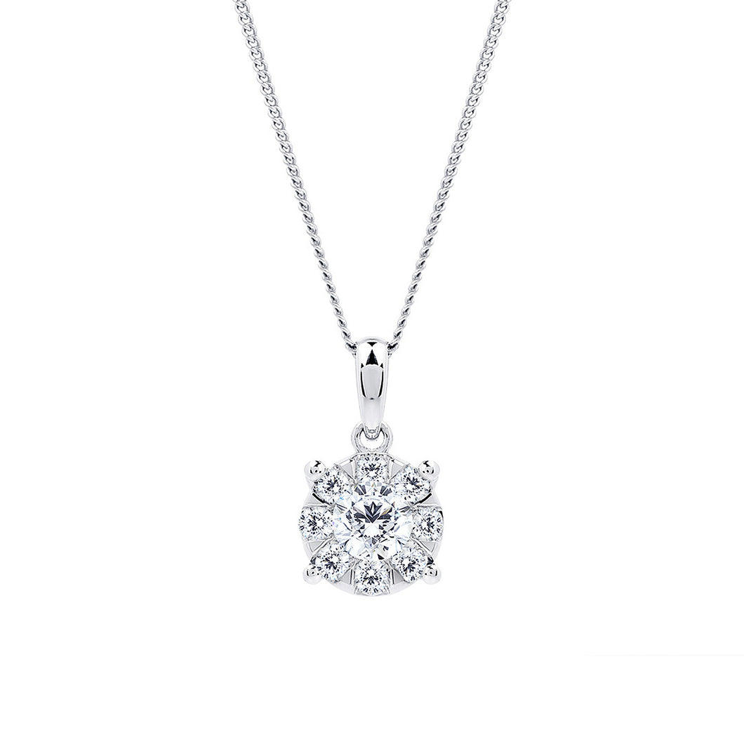 9ct White Gold 0.50 Carat Total Weight Diamond Multi Stone Pendant