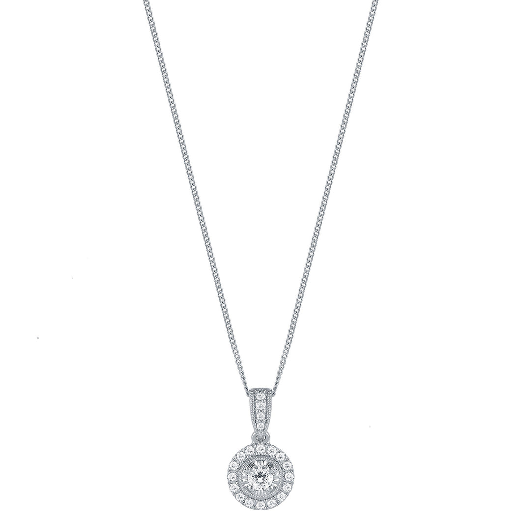 9ct White Gold 0.20cttw Diamond Halo Pendant