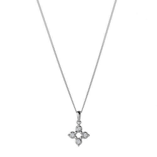 9ct White Gold 0.04ct Diamond Open Flower Pendant