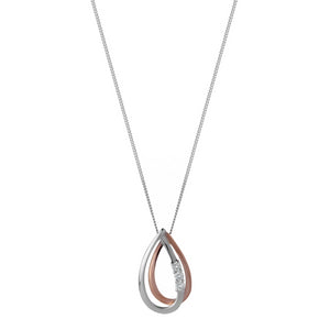 9ct White & Rose Gold 0.08ct Teardrop Diamond Pendant