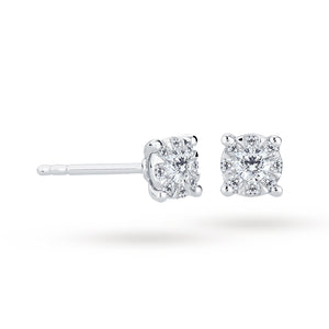 9ct White Gold 0.15 Carat Total Weight Diamond Multi Stone Stud Earrings