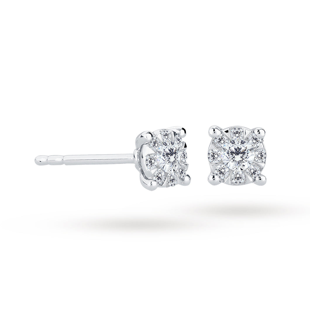 9ct White Gold 0.15 Carat Total Weight Diamond Multi Stone Stud Earrings