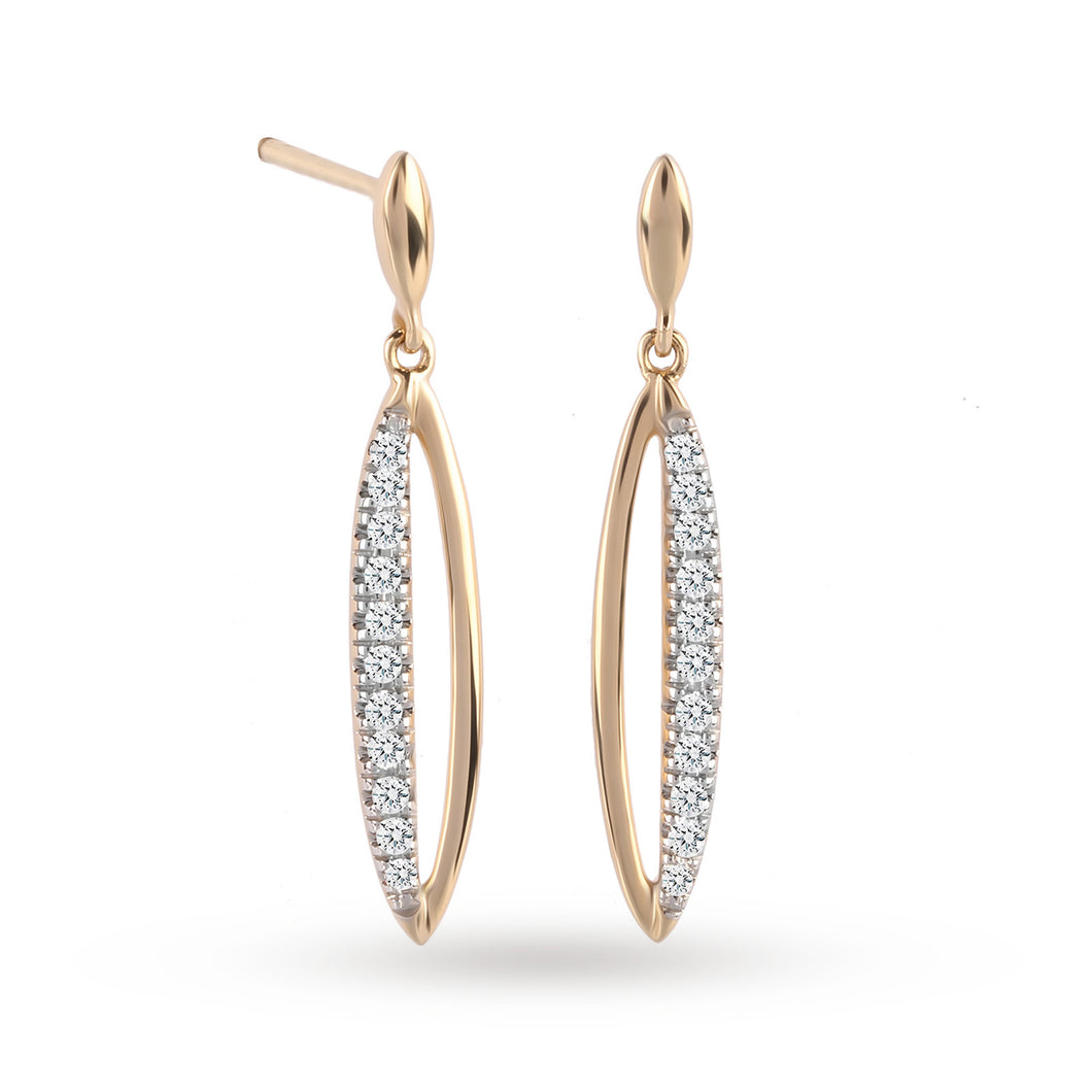 9ct Yellow Gold 0.12 Carat Total Weight Diamond Marquise Drop Earrings