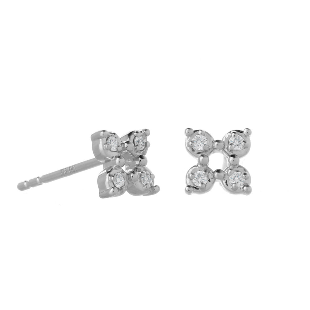 9ct White Gold 0.06ct Diamond Open Flower Stud Earrings