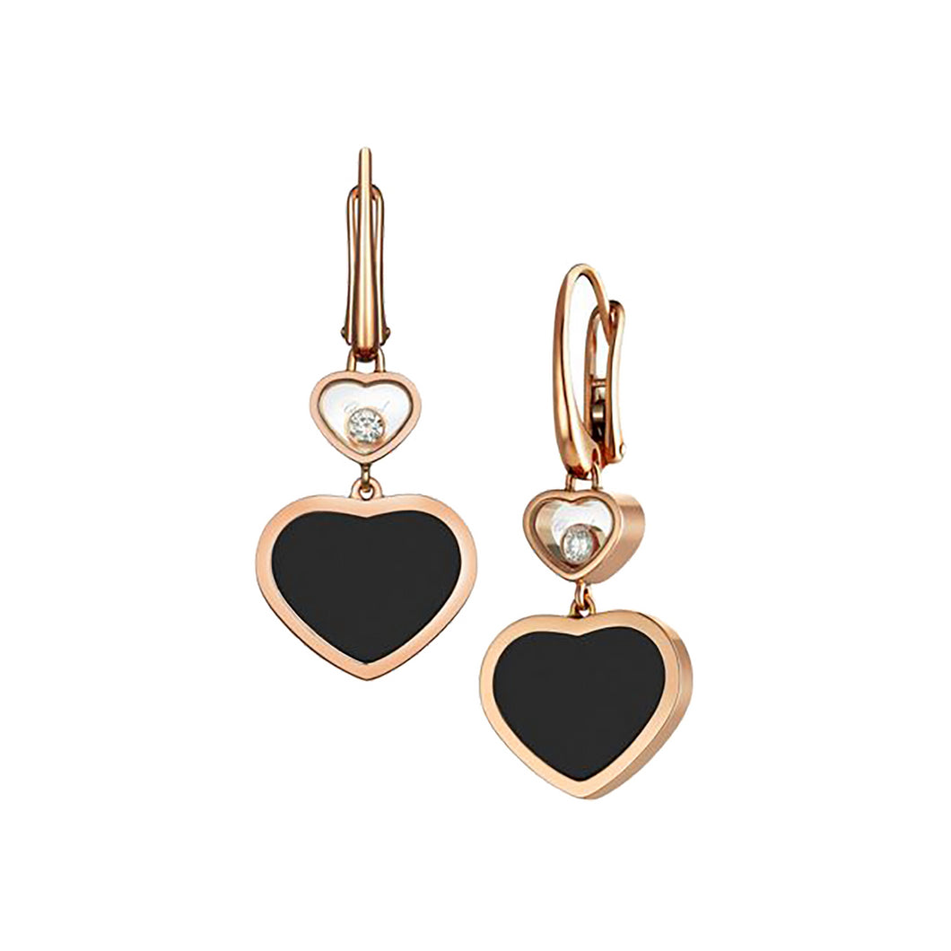 Chopard Happy Hearts 18ct Rose Gold Natural Black Onyx Diamond Earrings