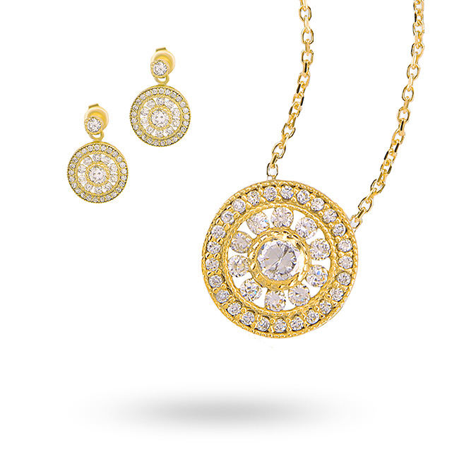 Gold Plated Cubic Zirconia Antique Style Necklace and Earring Set