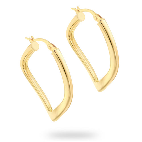 9ct Yellow Gold Thin Square Wavy Creole Earrings