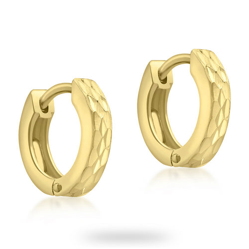 9ct Yellow Gold Pyramid Creole Hoop Earrings