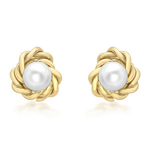 9ct Yellow Gold 5mm Knot and Pearl Stud Earrings