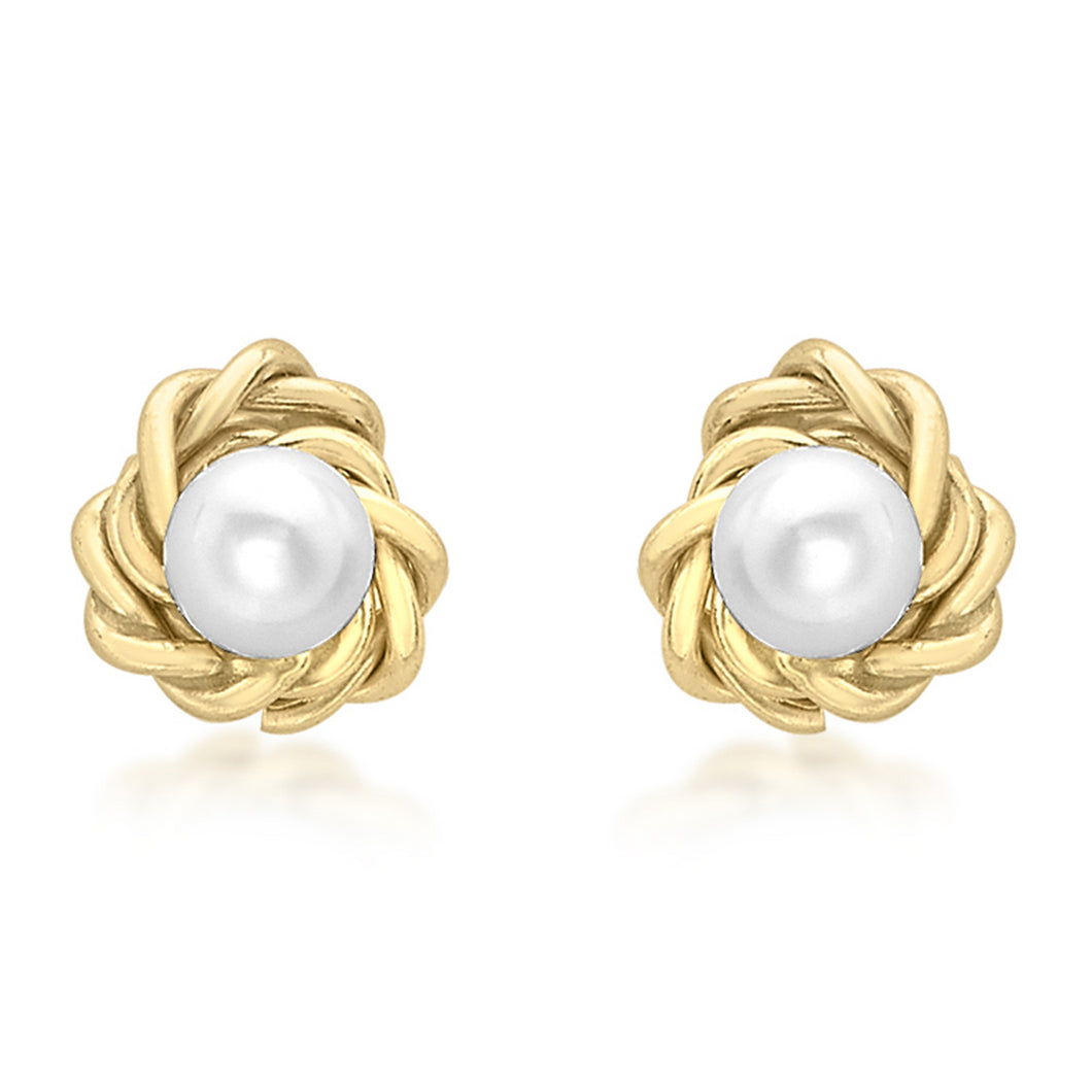 9ct Yellow Gold 5mm Knot and Pearl Stud Earrings