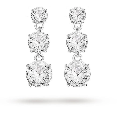 Silver Cubic Zirconia 3 Stone Drop Earrings