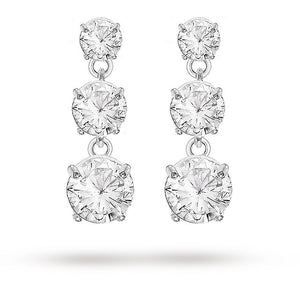 Silver Cubic Zirconia 3 Stone Drop Earrings