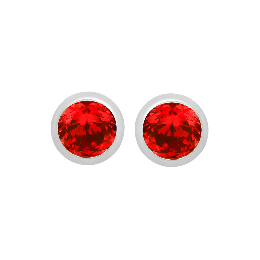 Silver January Red Cubic Zirconia Stud Earrings