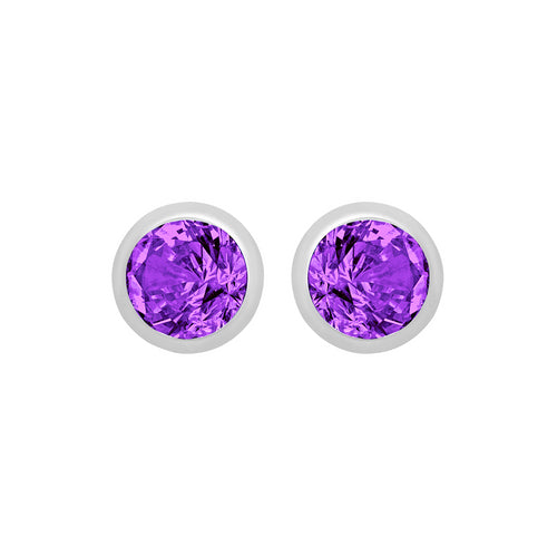 Silver February Purple Cubic Zirconia Stud Earrings